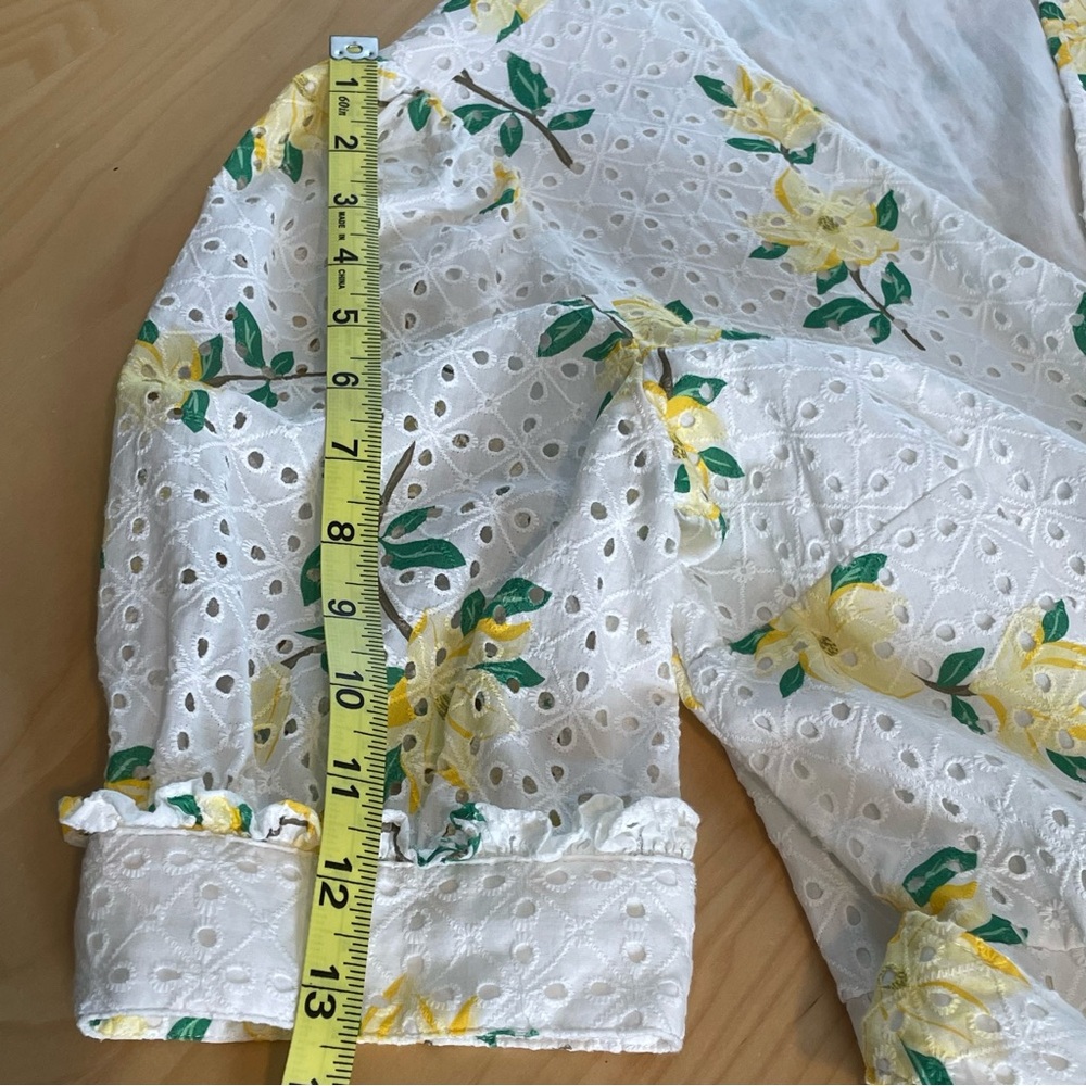 Draper James Reba Wrap Dress Sz 10 White Eyelet with Yellow Floral Garden Party - Picture 14 of 14
